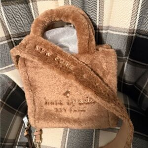kate spade Plush Faux Fur Tote in Camel Brown